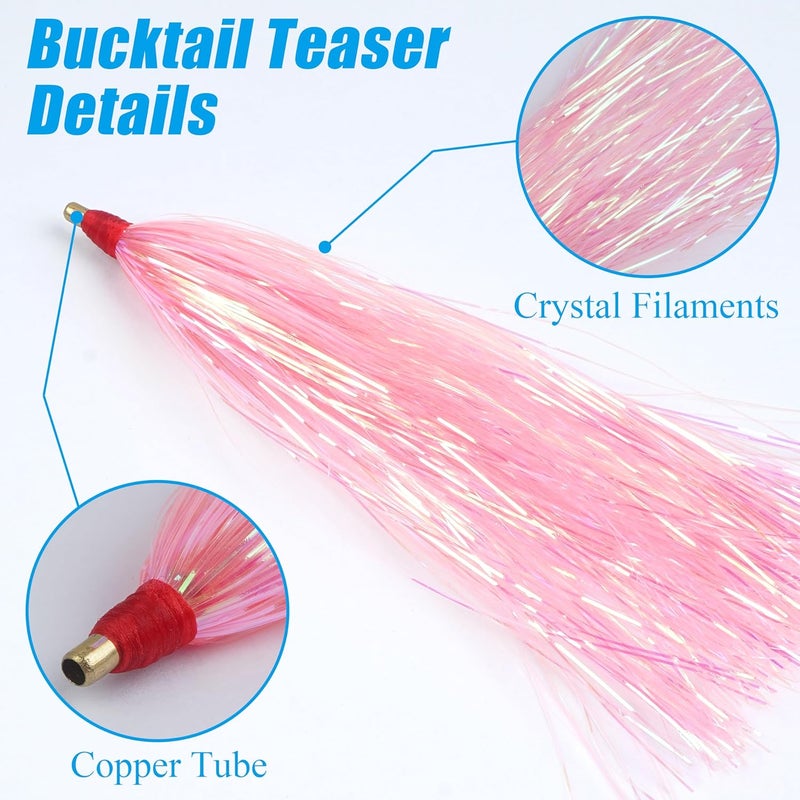 SILANON Fishing Bucktail Teasers Kit, 10/18pcs Mylar Flash Teaser Tail Fishing Teaser Lures Mylar Bucktail Skirts for Flounder Rig Saltwater 3 Colors - Image 2